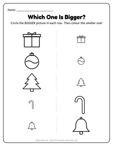Christmas Bigger or Smaller worksheet preview