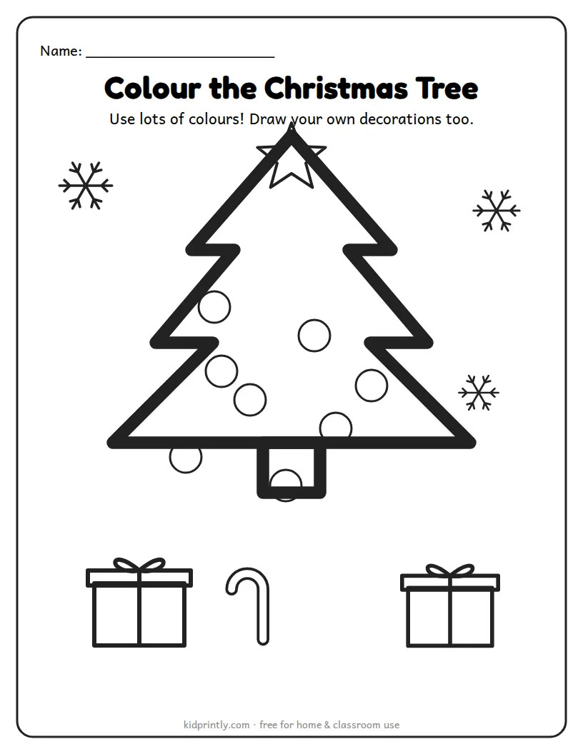 Christmas Tree Colouring Page printable worksheet for preschool