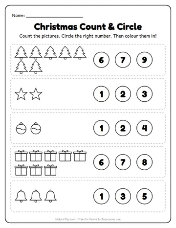 Christmas Count and Circle worksheet