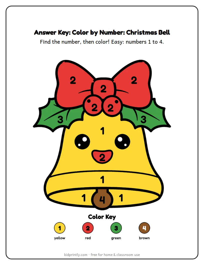 Christmas Bell Color by Number answer key