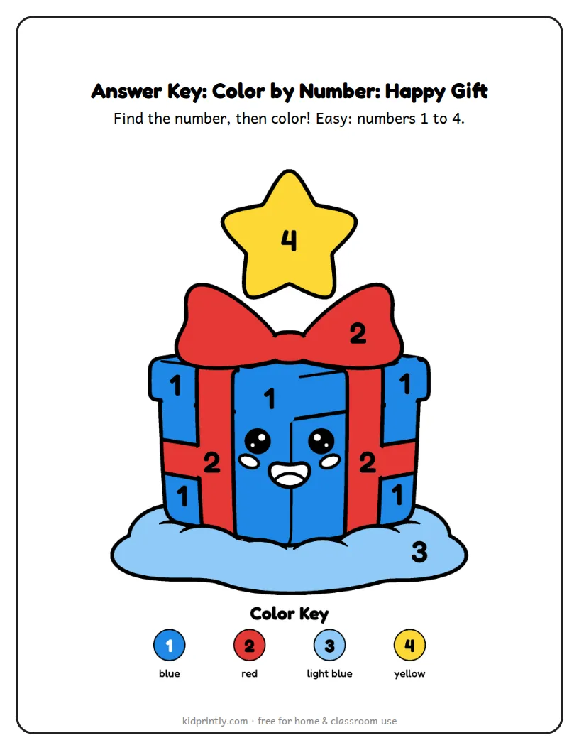Happy Gift Color by Number answer key