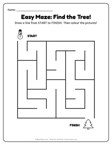 Easy Christmas Maze for Preschool worksheet preview