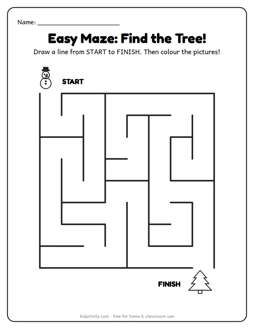 Easy Christmas Maze for Preschool printable worksheet for preschool