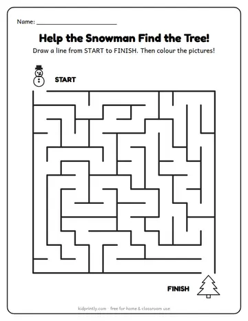 Christmas Maze: Help the Snowman worksheet preview