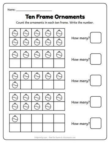 Christmas Ten Frame Worksheet worksheet