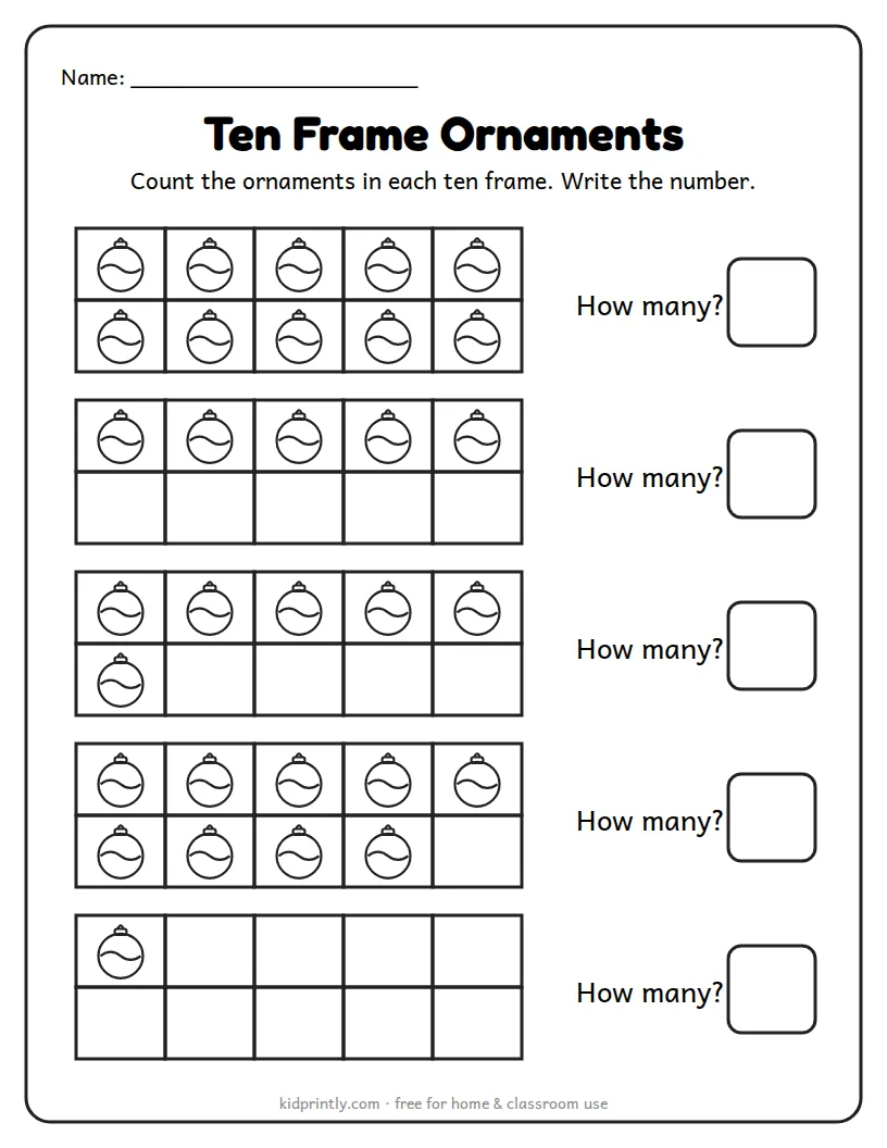 Christmas Ten Frame Worksheet printable worksheet for preschool