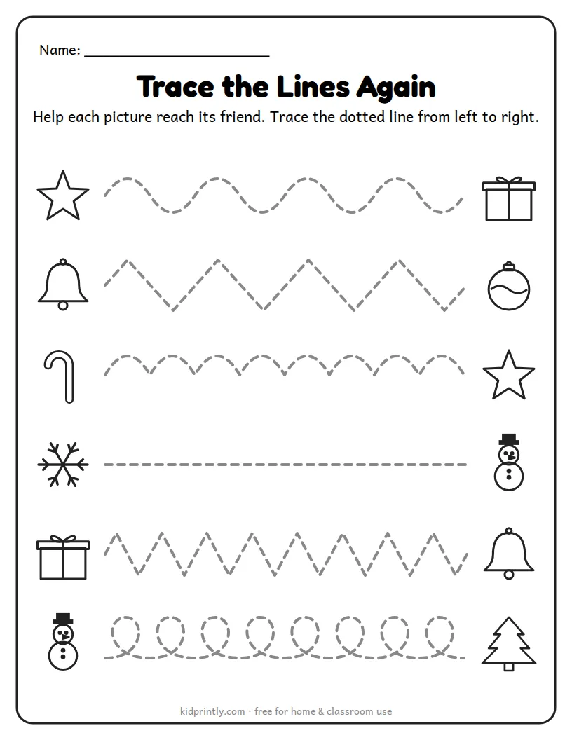 Christmas Trace the Lines (Page 2) printable worksheet for preschool