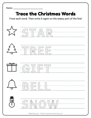 Trace the Christmas Words worksheet preview