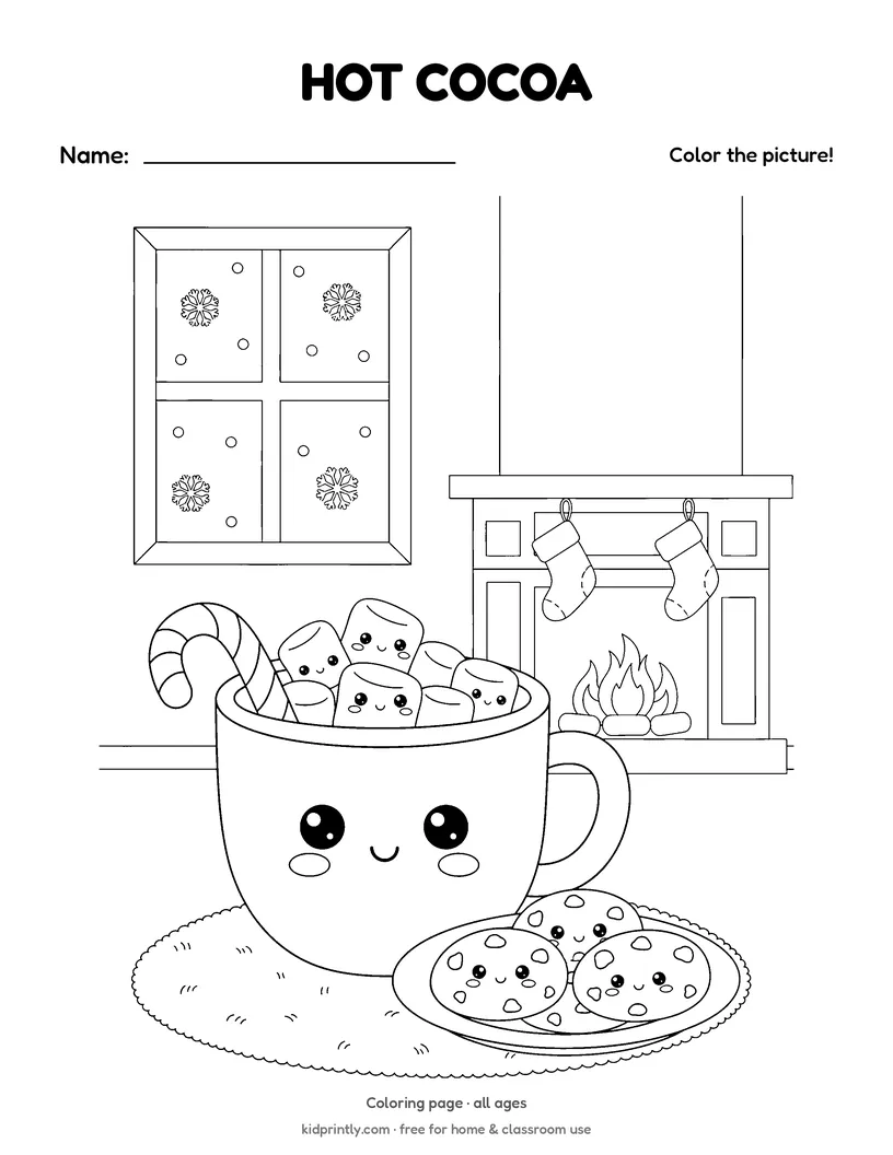 Hot Cocoa Coloring Page printable worksheet, all ages