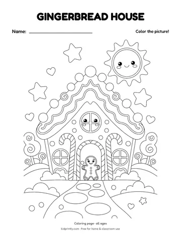 Gingerbread House Coloring Page, all ages, fine motor