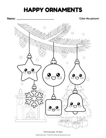 Happy Ornaments Coloring Page, all ages, fine motor