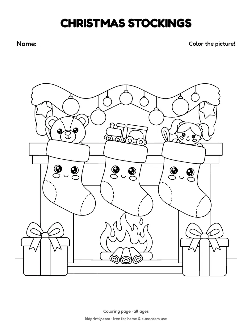 Christmas Stockings Coloring Page printable worksheet, all ages
