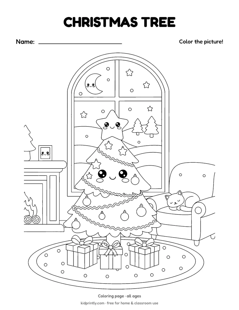 Christmas Tree Coloring Page printable worksheet, all ages