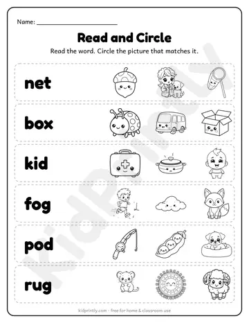 CVC worksheet: read and circle