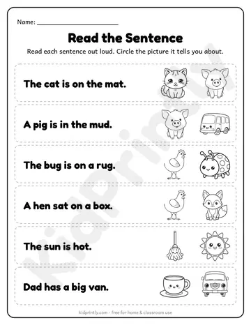 CVC worksheet: read the sentence