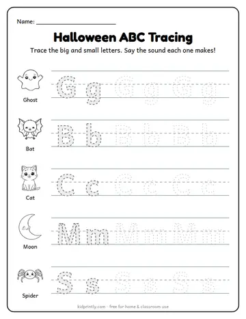 Halloween ABC Tracing: G, B, C, M, S worksheet preview