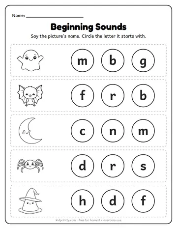 Halloween Beginning Sounds worksheet