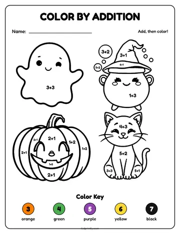 Halloween Color by Addition worksheet