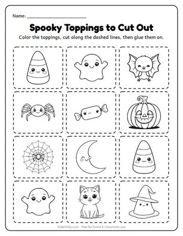 Spooky Toppings to Cut Out worksheet