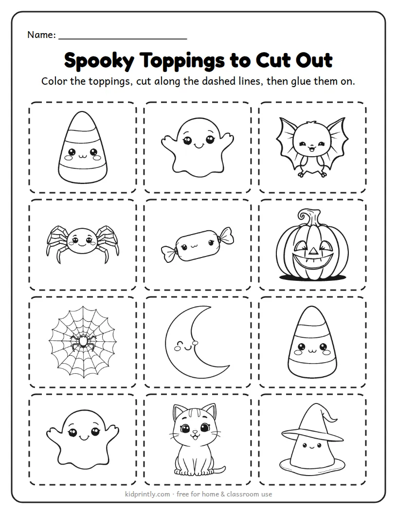 Spooky Toppings to Cut Out printable worksheet for kindergarten