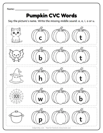 Pumpkin CVC Words worksheet