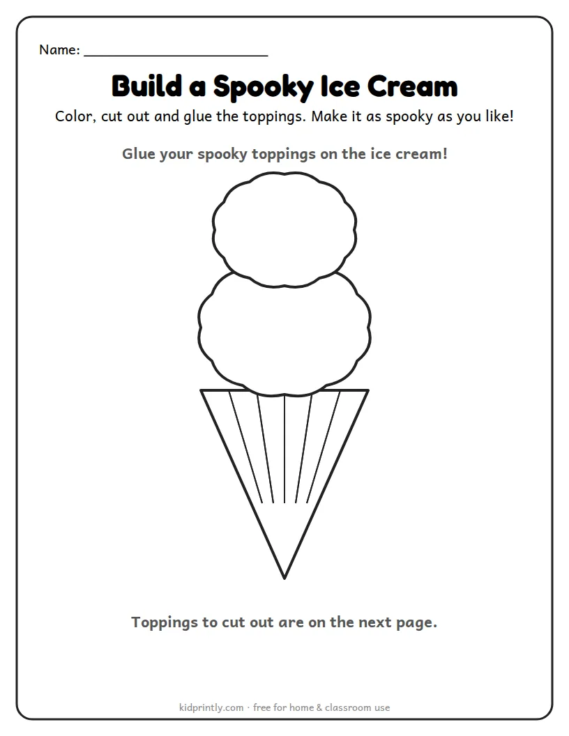 Build a Spooky Ice Cream (Craft) printable worksheet for kindergarten