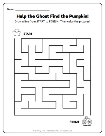 Halloween Ghost Maze for Kindergarten worksheet preview