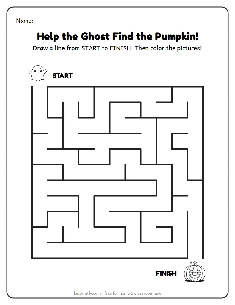 Halloween Ghost Maze for Kindergarten printable worksheet for kindergarten
