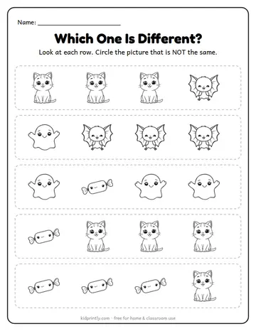 Halloween Which One Is Different worksheet preview