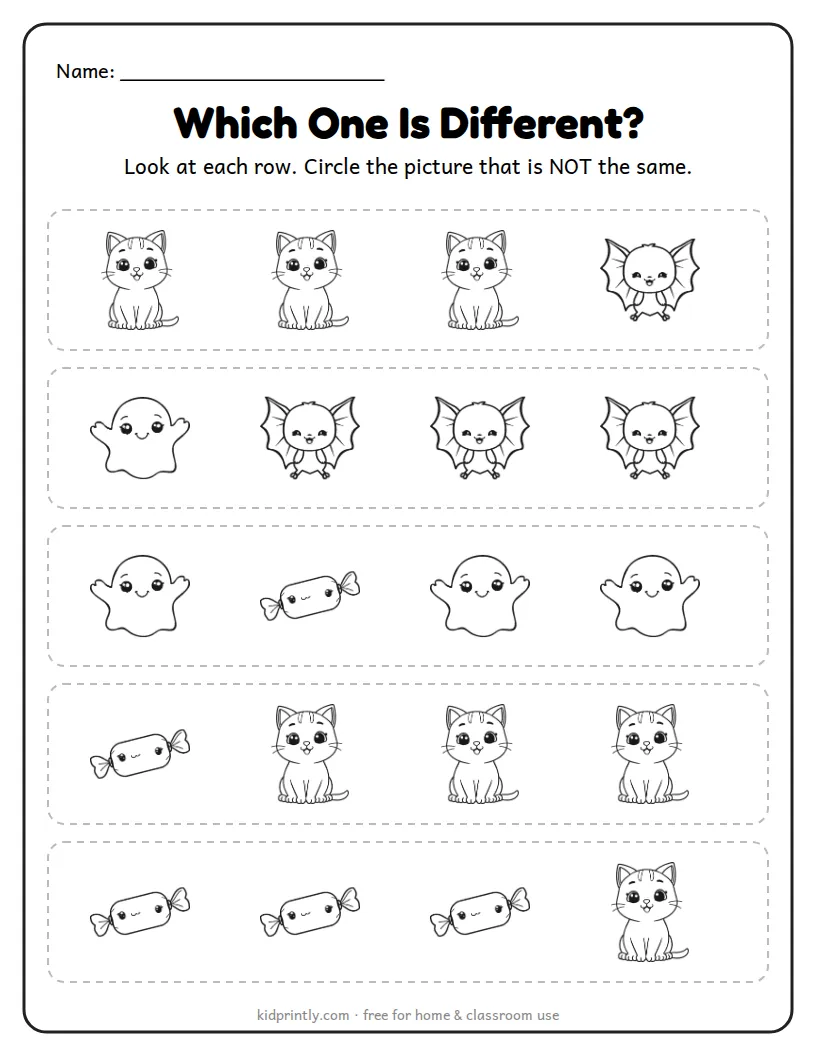 Halloween Which One Is Different printable worksheet for kindergarten