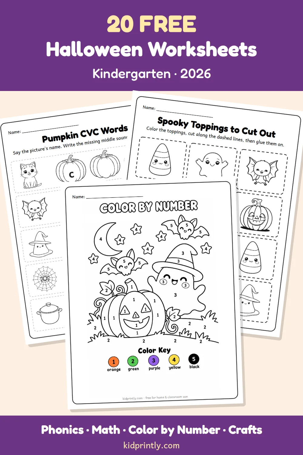 20 Free Halloween Worksheets for Kindergarten pin preview
