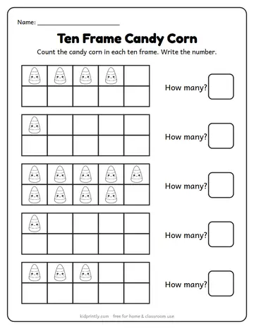 Ten Frame Candy Corn worksheet preview