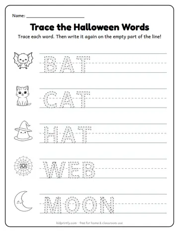 Trace the Halloween Words worksheet preview