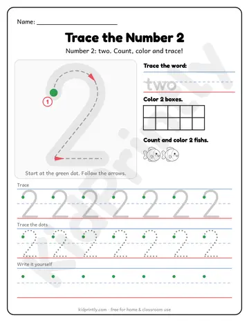 Number 2 Tracing Worksheet, numbers 0-10 · prek-k, writing 2