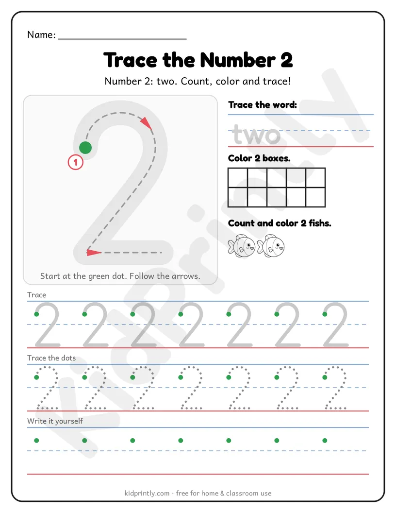 Number 2 Tracing Worksheet printable worksheet, numbers 0-10 · prek-k