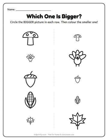 Fall Bigger or Smaller worksheet preview