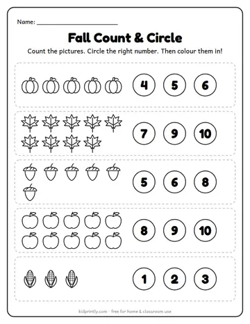 Fall Count and Circle worksheet preview