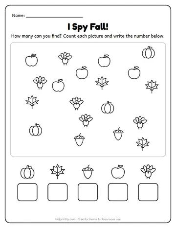 I Spy Fall Counting worksheet preview