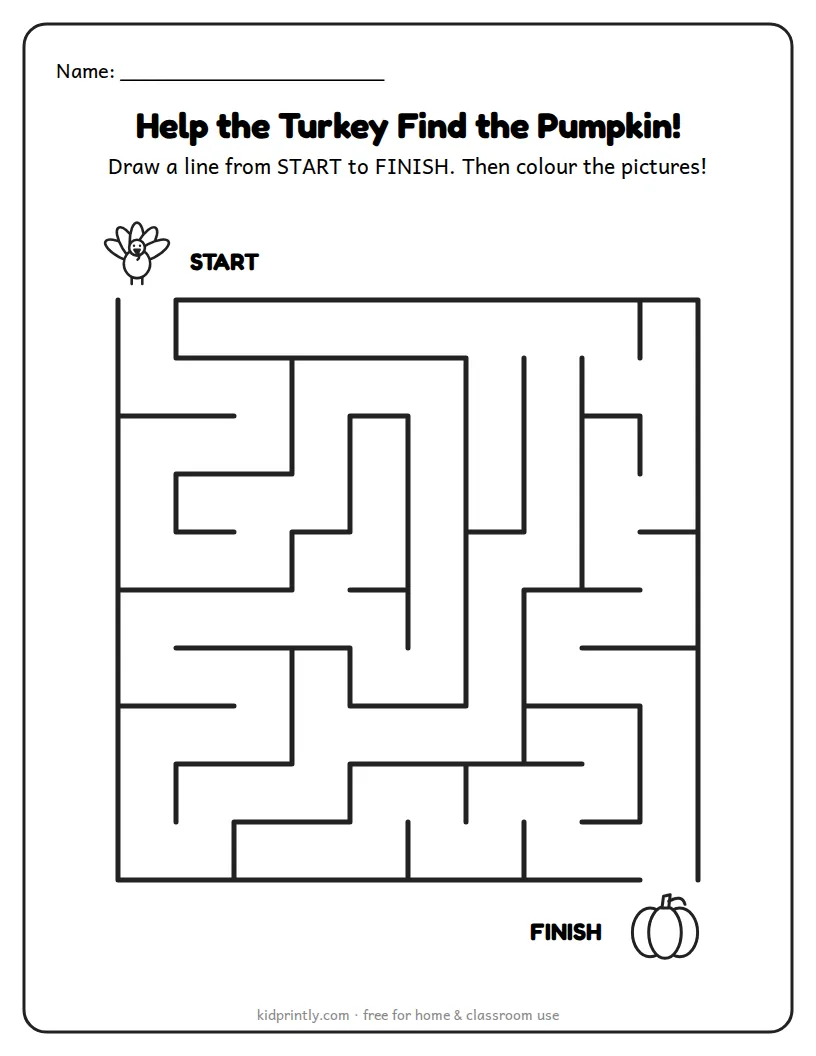 Thanksgiving Turkey Maze for Preschool printable worksheet for preschool