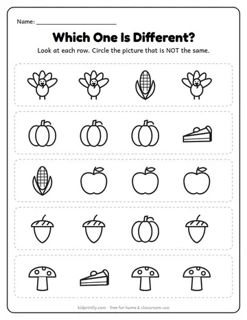 Fall Which One Is Different worksheet preview