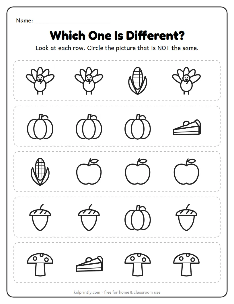 Fall Which One Is Different printable worksheet for preschool