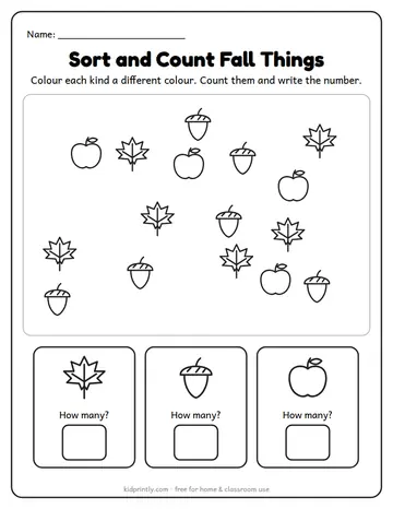 Fall Leaf, Acorn and Apple Sorting worksheet preview
