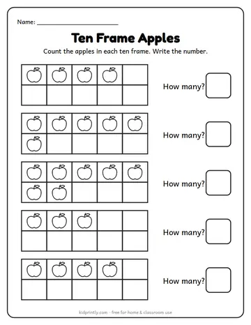 Fall Ten Frame Apples worksheet preview